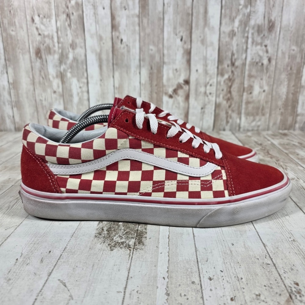 Vans Old Skool Red White Checkerboard Suede‎ Canvas Skate Shoes Mens 11